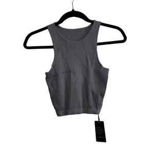 NWT Women's Sleeveless Halter Top Ribbed Crop Gray Small
